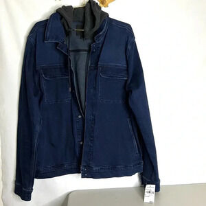 Paige Scout Hooded Dark Blue Wash Denim Jacket Size XL